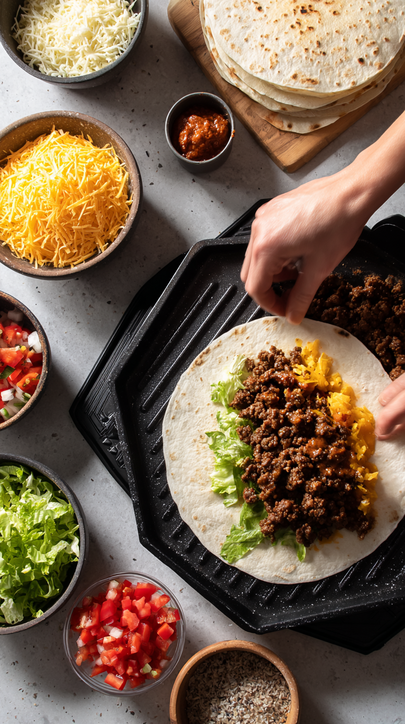 Preparing Spicy Grilled Keto Crunchwraps step by step cooking process