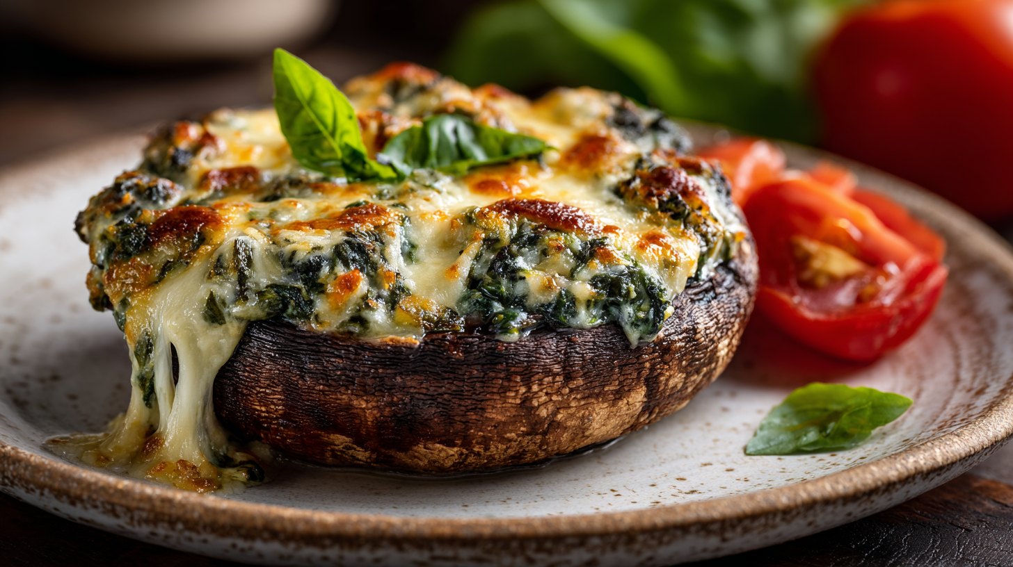 Spinach and Cheese Stuffed Portobello Mushroom hero shot