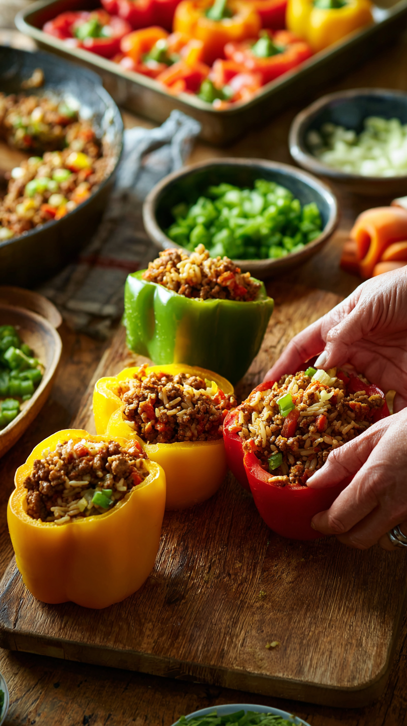 Preparing Stuffed Bell Peppers step by step cooking process