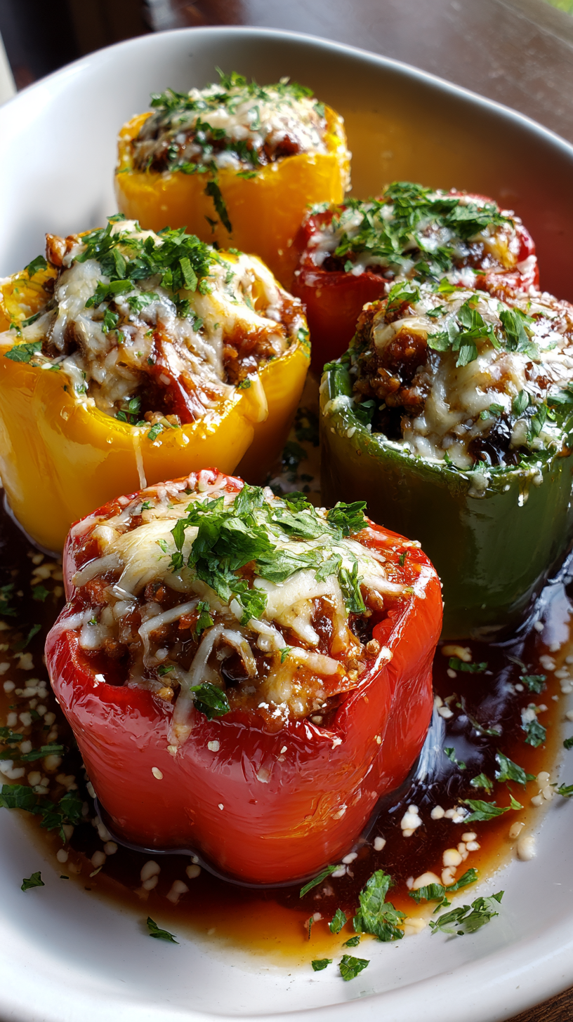 Stuffed Bell Peppers being served on beautiful dinnerware