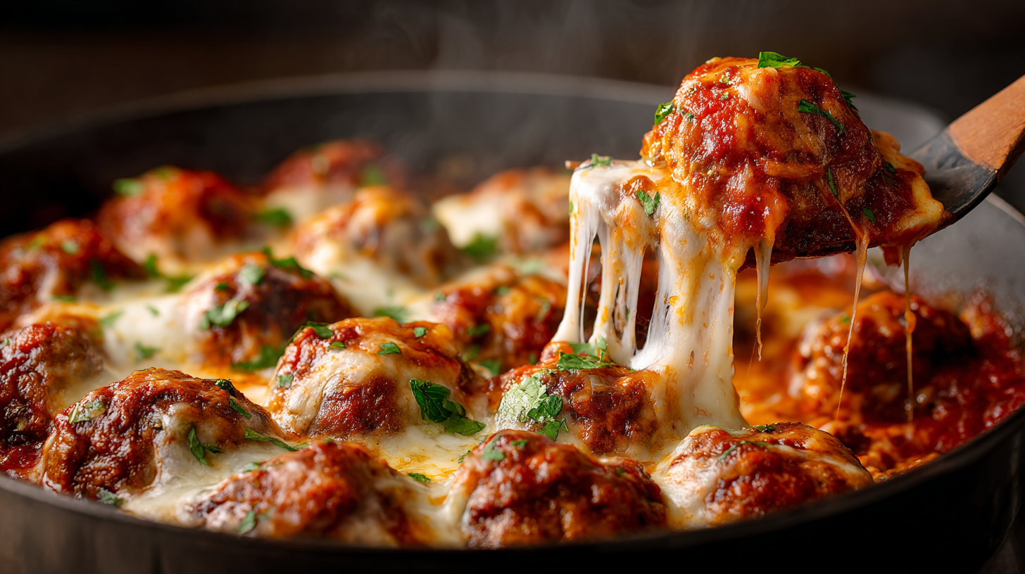 Super Cheesy Pizzeria Style Keto Meatballs hero shot