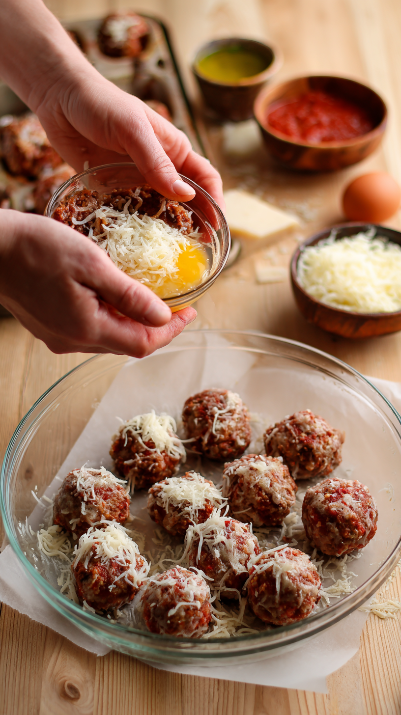 Preparing Super Cheesy Pizzeria Style Keto Meatballs step by step cooking process