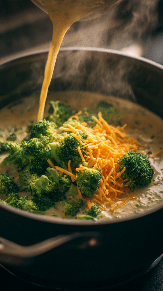Preparing Broccoli Cheddar Soup (Keto) step by step cooking process