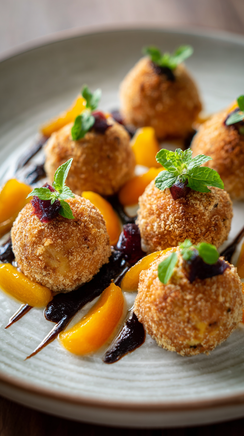 Banana & Pumpkin Balls being served on beautiful dinnerware
