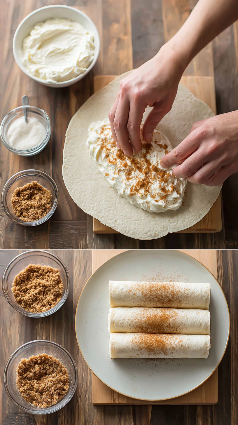 Preparing Cinnamon “Churro” Cream Cheese Roll-Ups (Keto) step by step cooking process