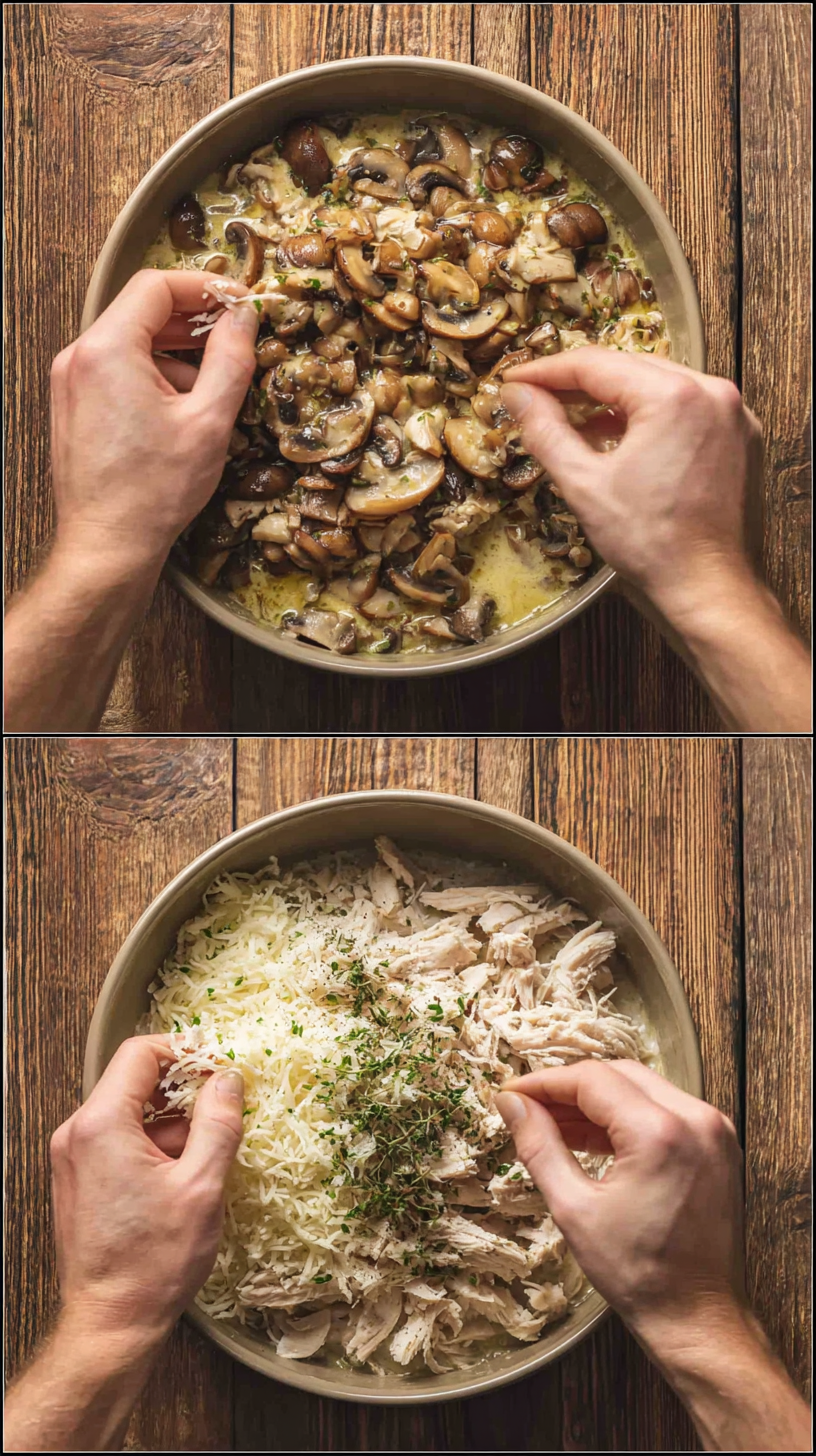 Preparing Garlic Mushroom Chicken Casserole (Keto) step by step cooking process