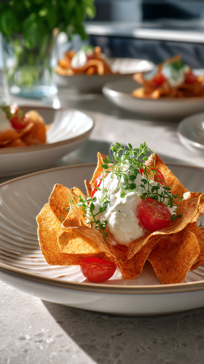 High-Protein Cottage Cheese Chips being served on beautiful dinnerware