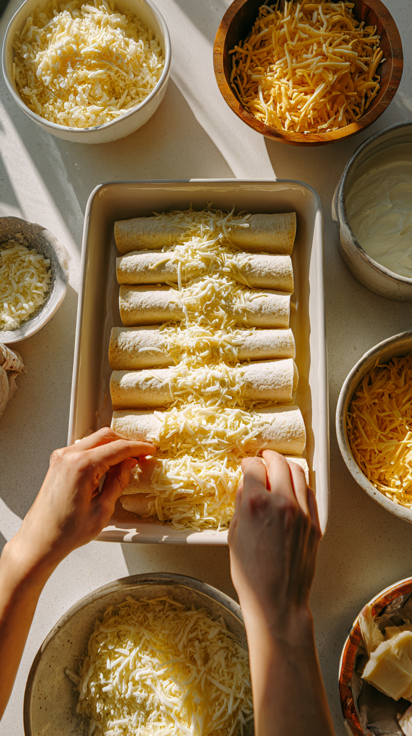Preparing Low-Carb White Chicken Enchiladas step by step cooking process