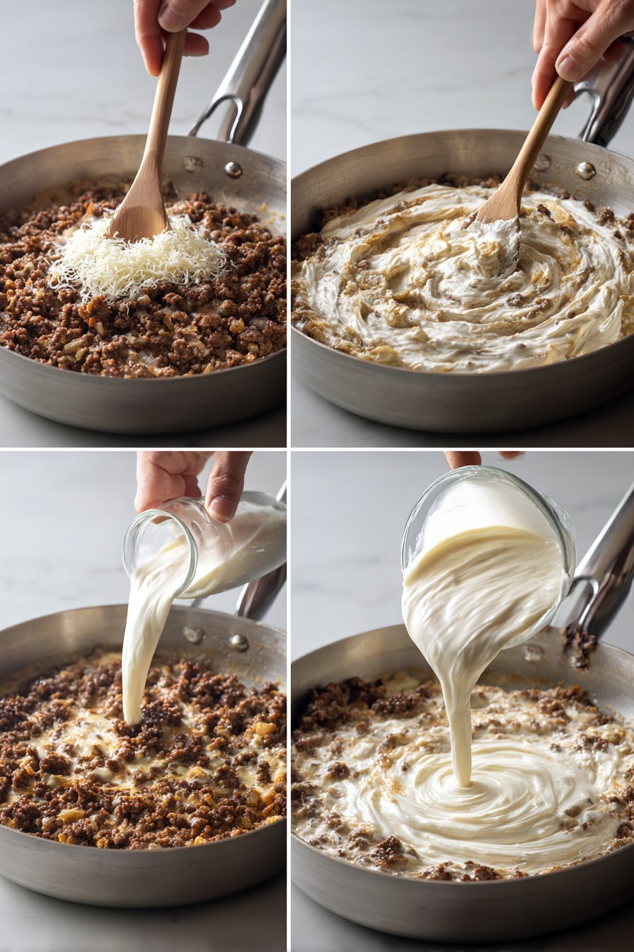 Creamy Garlic Ground Beef Casserole instructions process