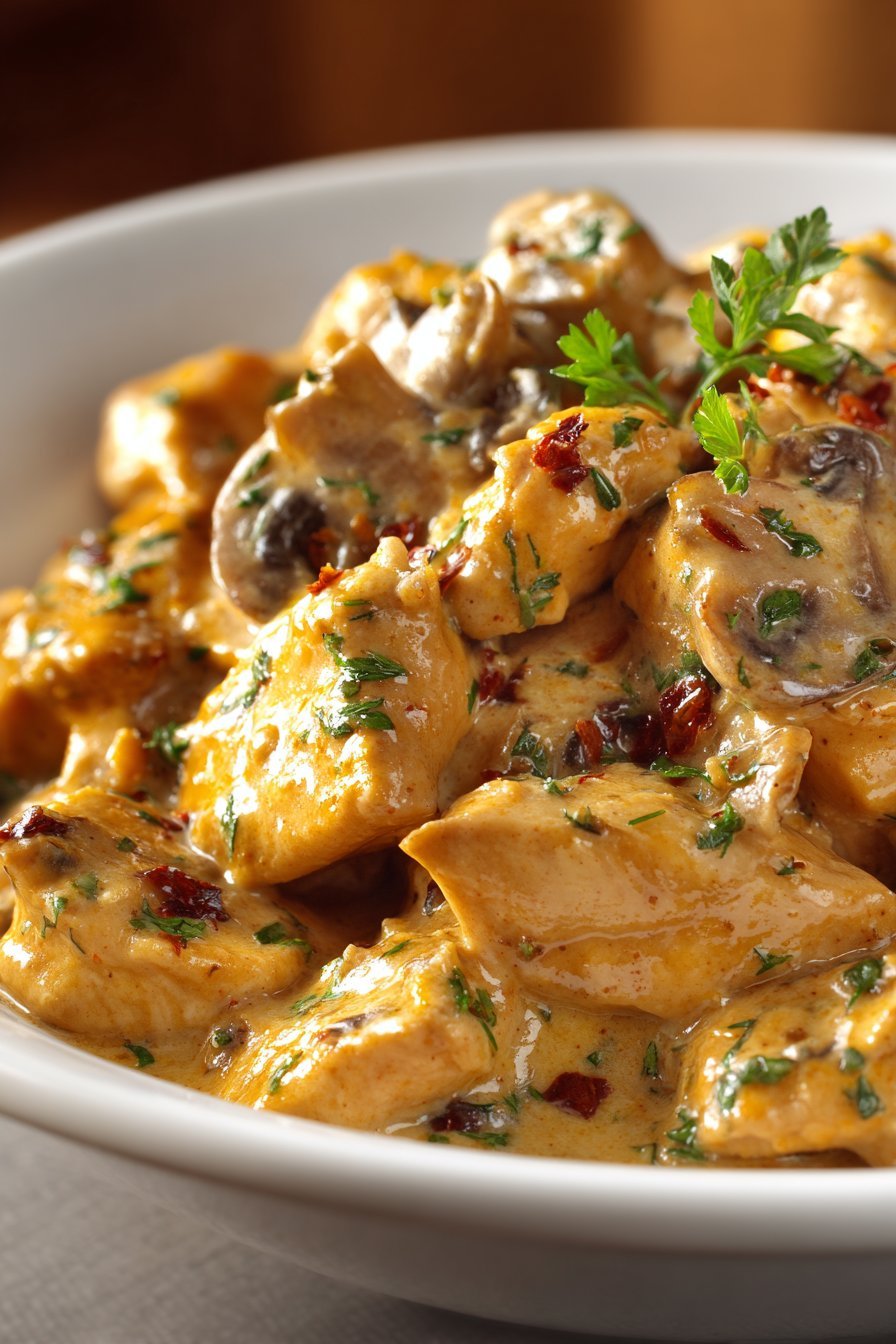 Chicken Stroganoff serving