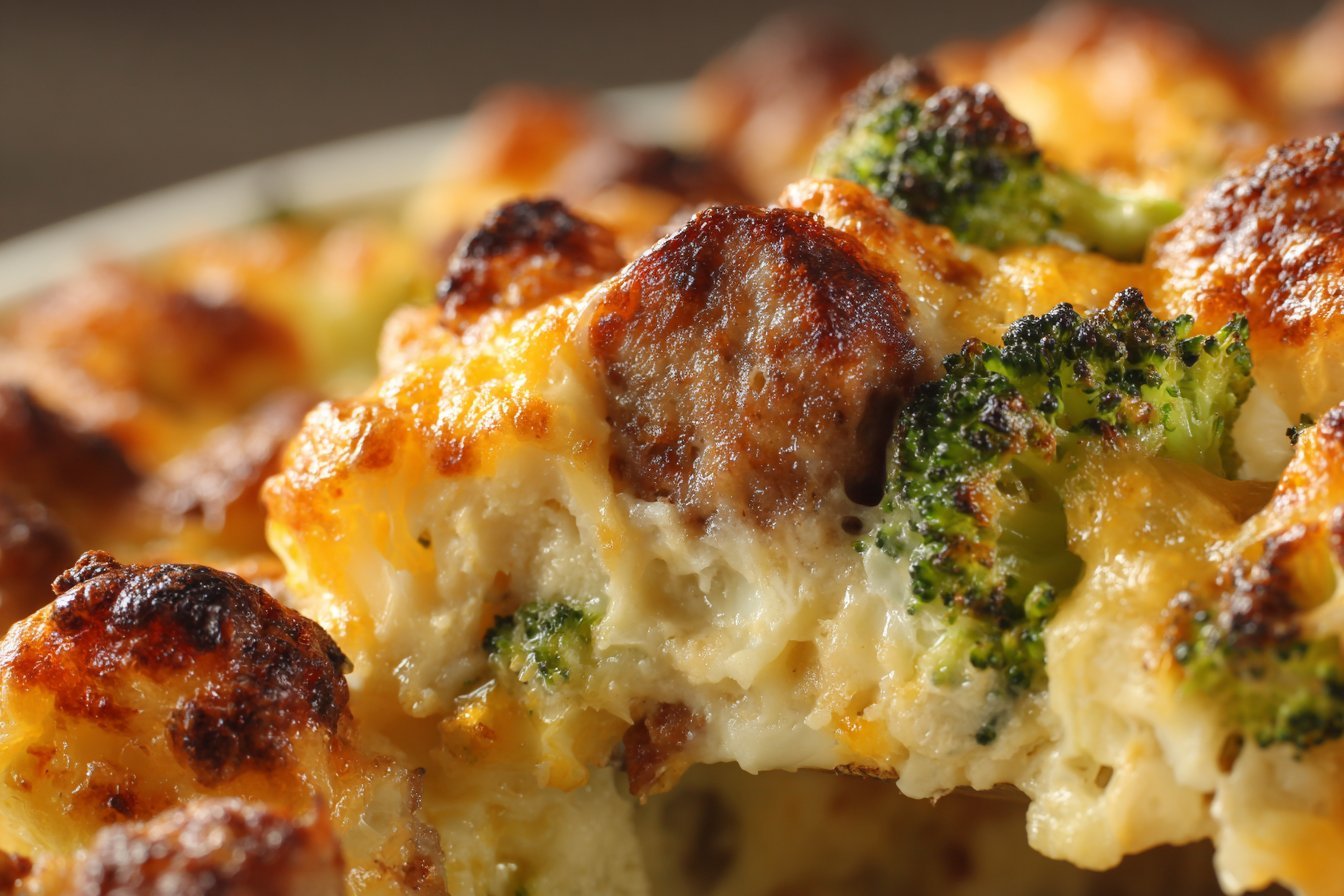 Broccoli & Cauliflower Au Gratin with Sausage featured