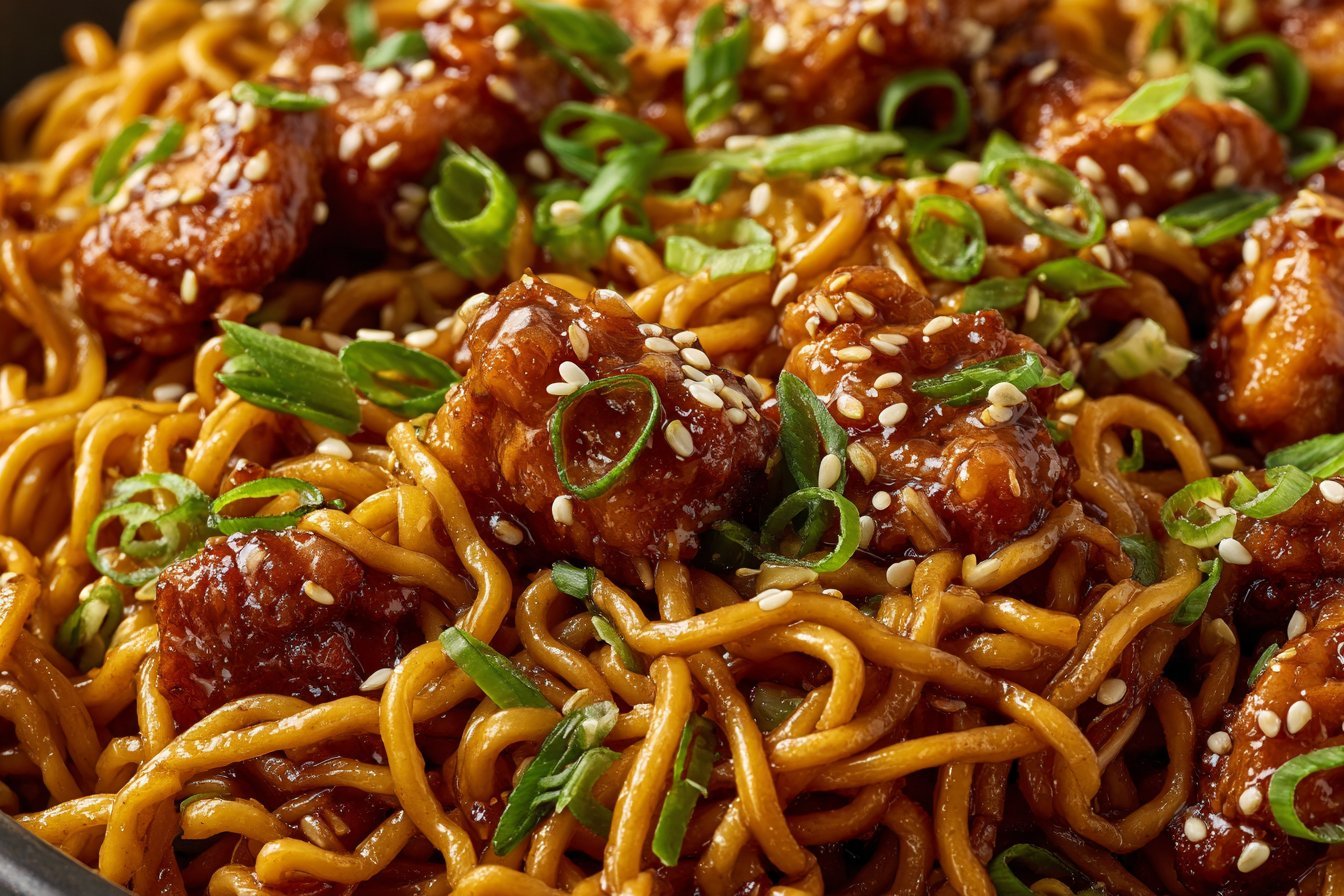 Sticky Garlic Chicken Noodles featured