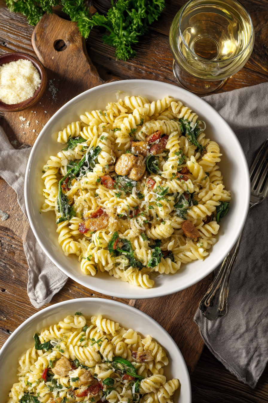 High Protein Garlic Parmesan Pasta Bowls (384 Cal + 36g Protein) serving