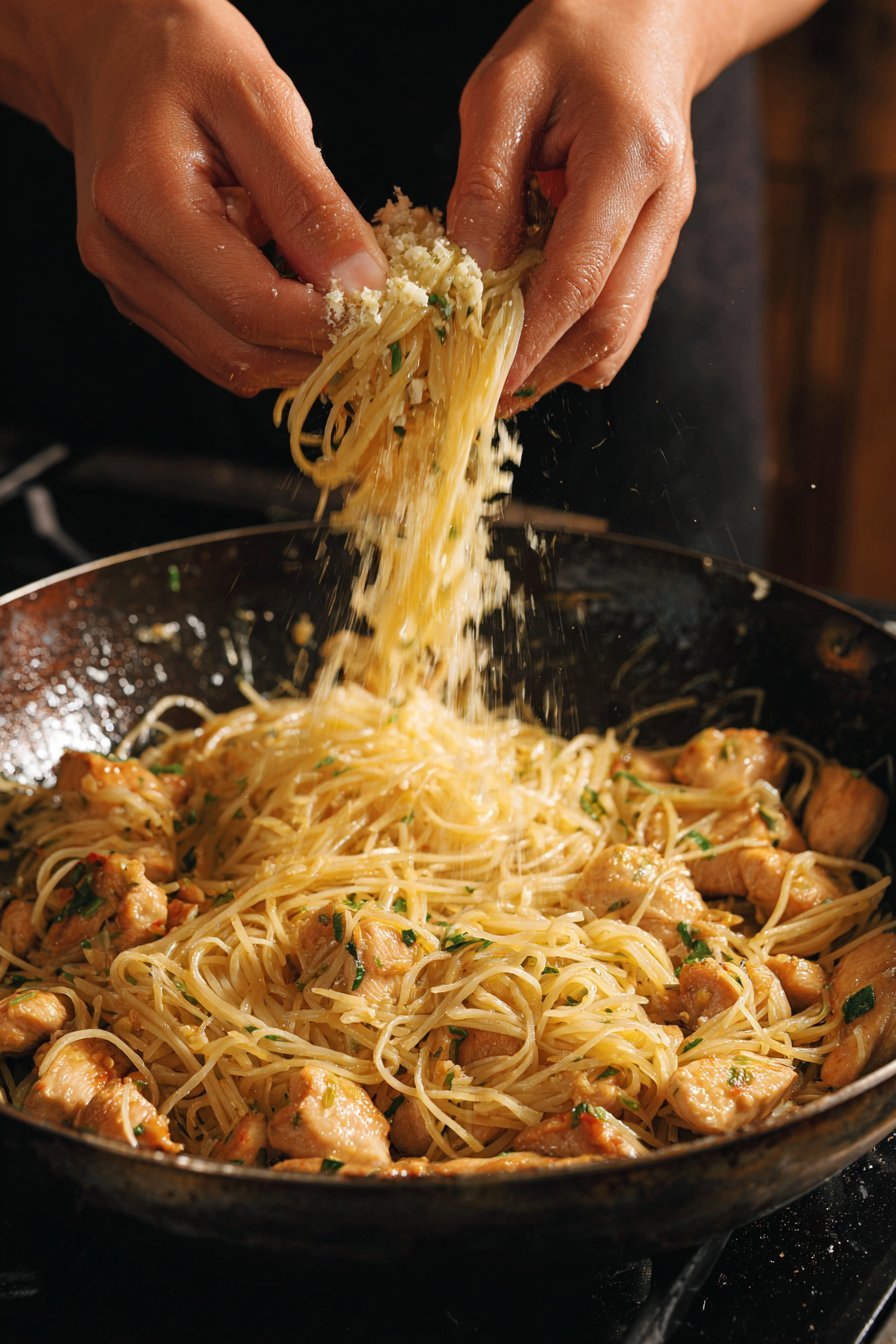 Sticky Garlic Chicken Noodles instructions process