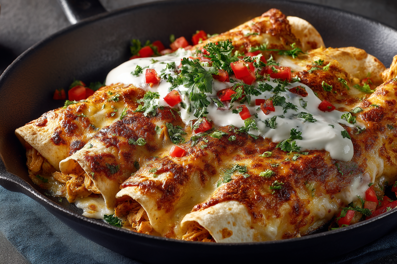 High Protein Chicken Enchiladas With White Sauce featured