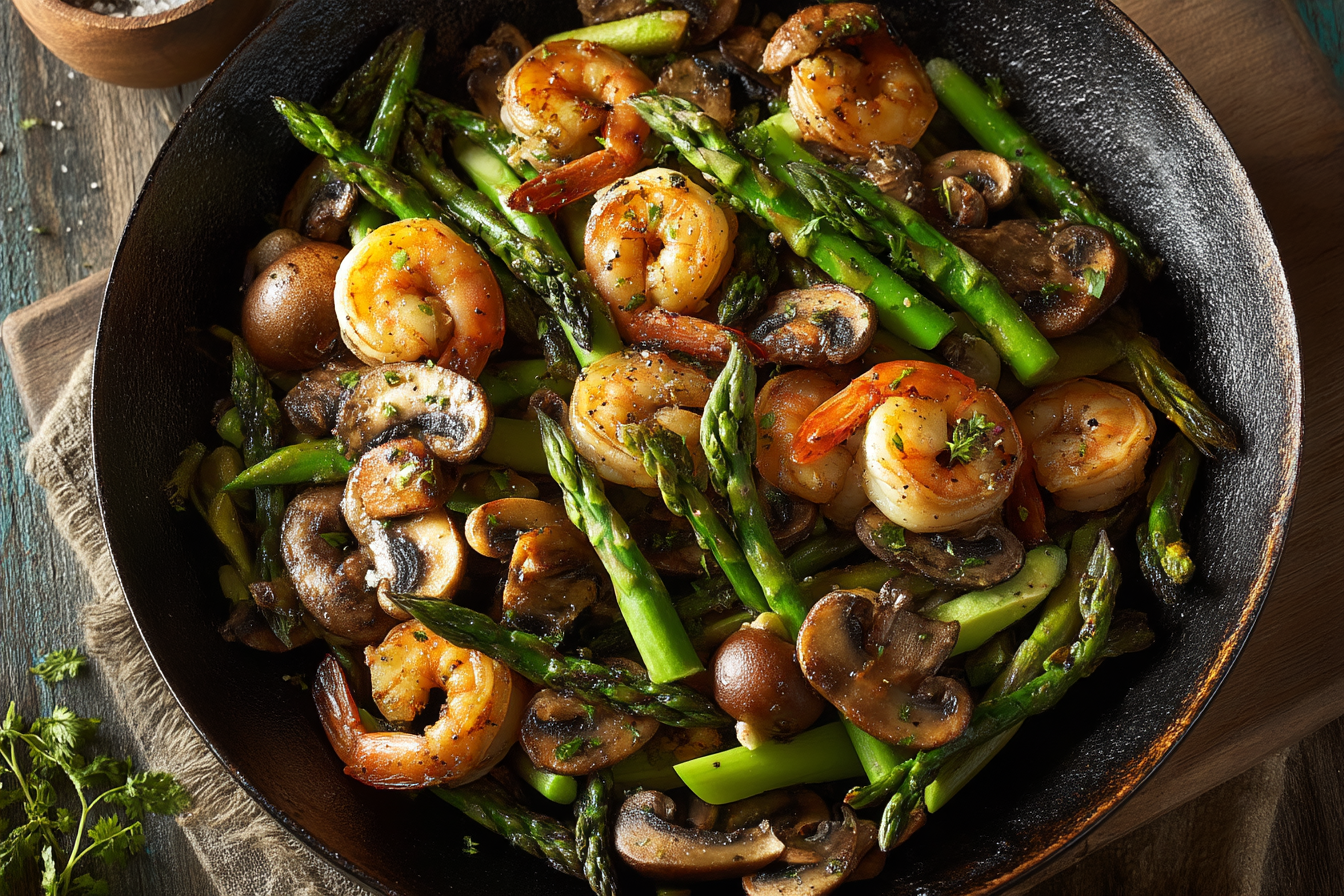 Shrimp and Asparagus Stir-Fry with Mushrooms featured