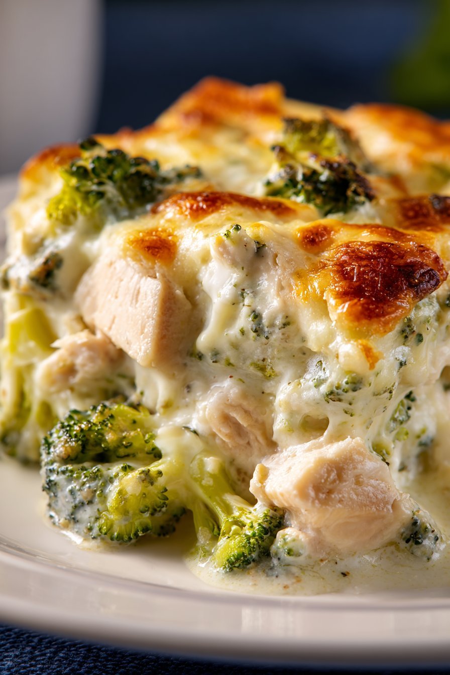 Chicken Alfredo Broccoli Bake serving