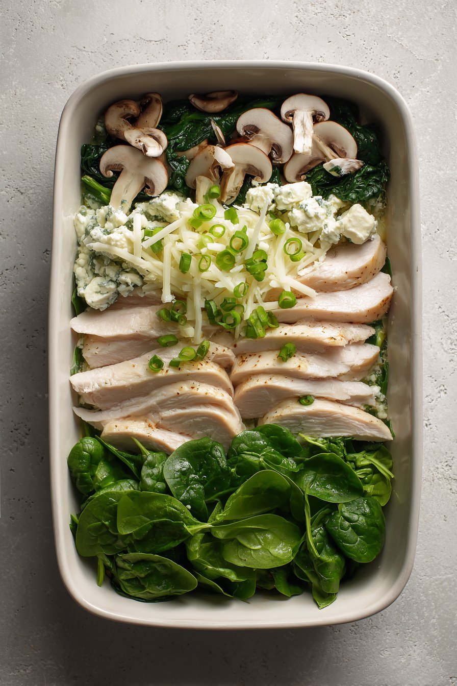 Chicken Spinach Mushroom Bake instructions process
