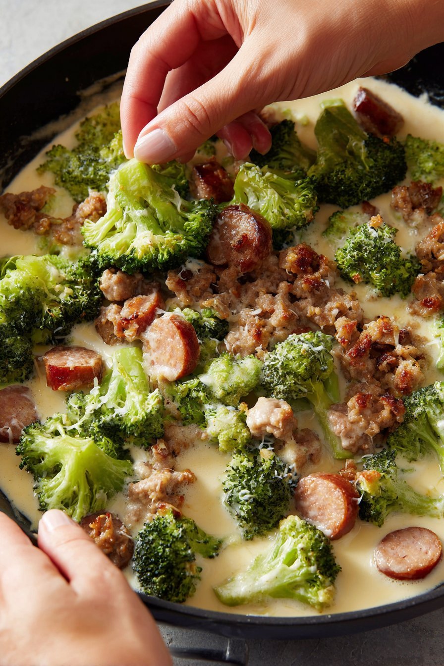 Broccoli & Cauliflower Au Gratin with Sausage instructions process
