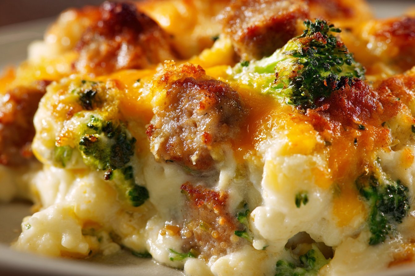 Broccoli & Cauliflower Au Gratin with Sausage featured