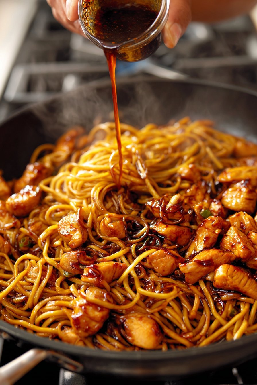 Sticky Garlic Chicken Noodles instructions process