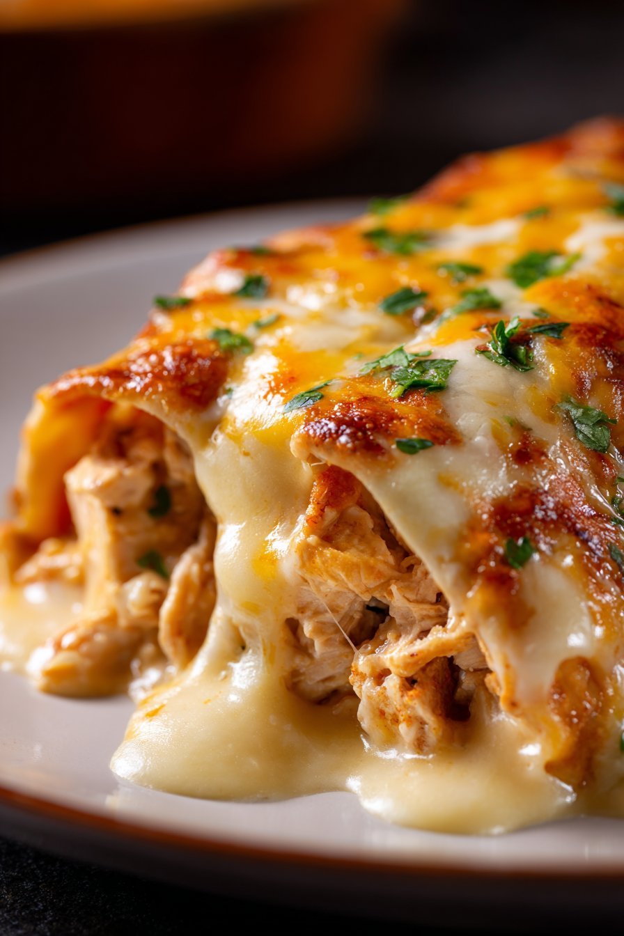 Queso Chicken Enchiladas serving