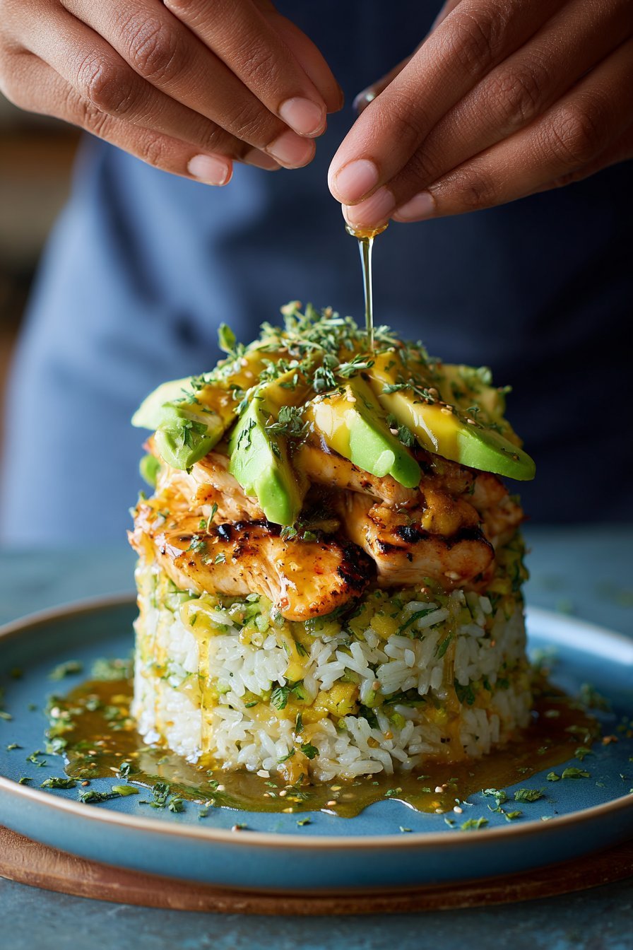 Honey Lime Chicken & Avocado Rice Stack instructions process