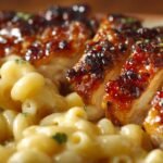 Sweet and Spicy Honey Pepper Chicken with Creamy Mac and Cheese featured