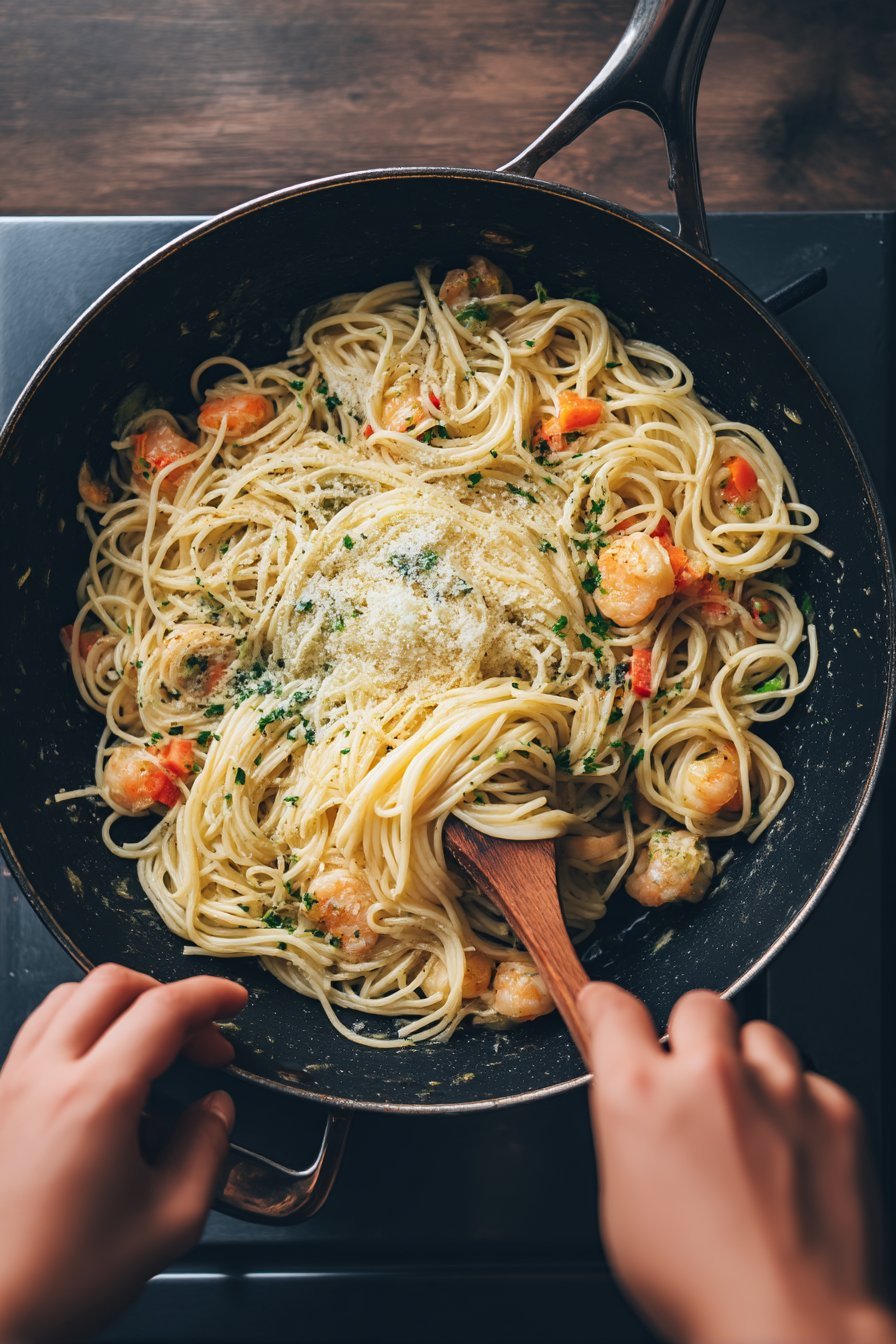 High Protein Garlic Parmesan Pasta Bowls (384 Cal + 36g Protein) instructions process