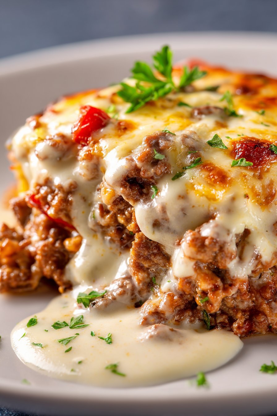 Creamy Garlic Ground Beef Casserole serving