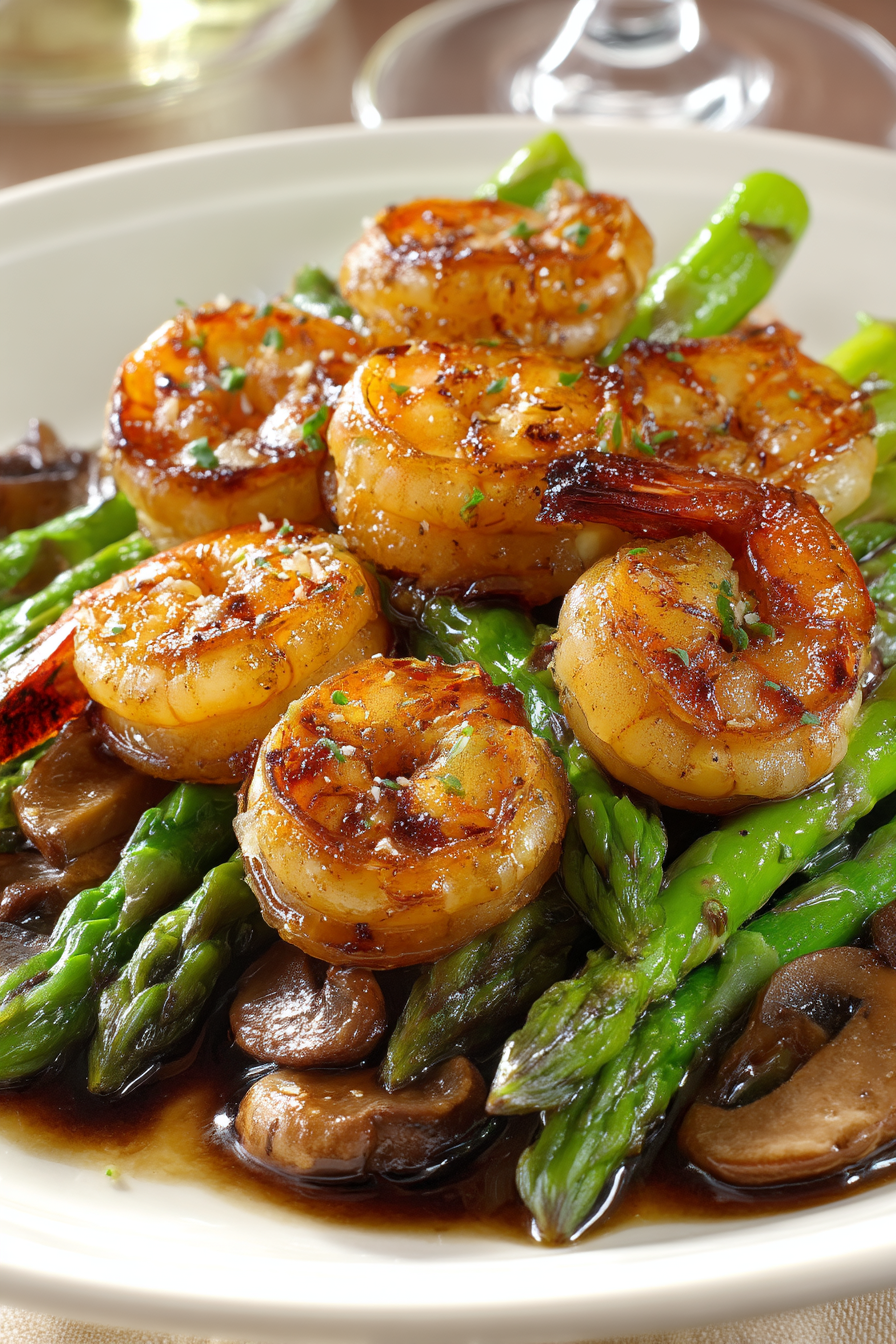 Shrimp and Asparagus Stir-Fry with Mushrooms serving