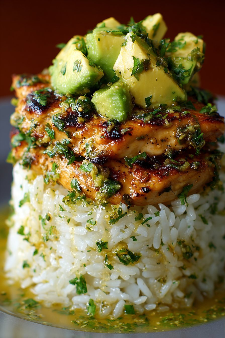 Honey Lime Chicken & Avocado Rice Stack serving