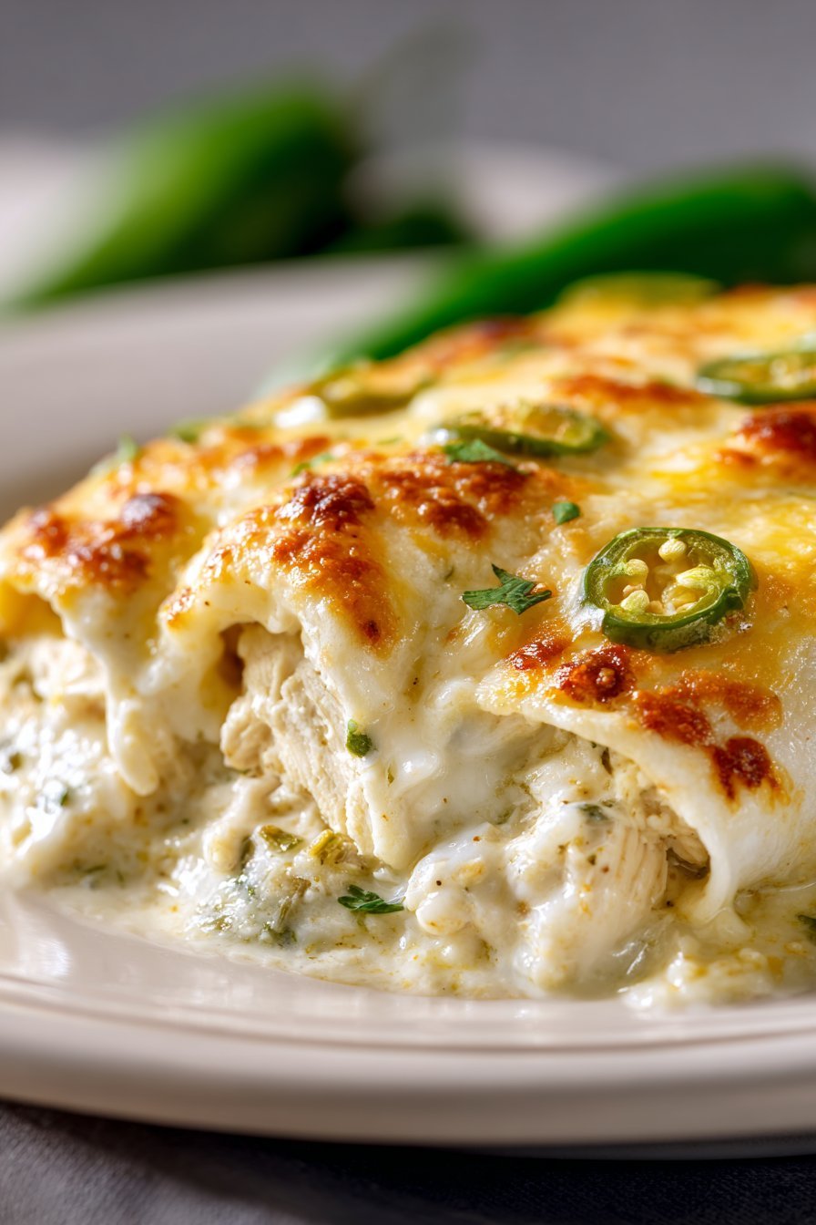 White Chicken Enchiladas serving