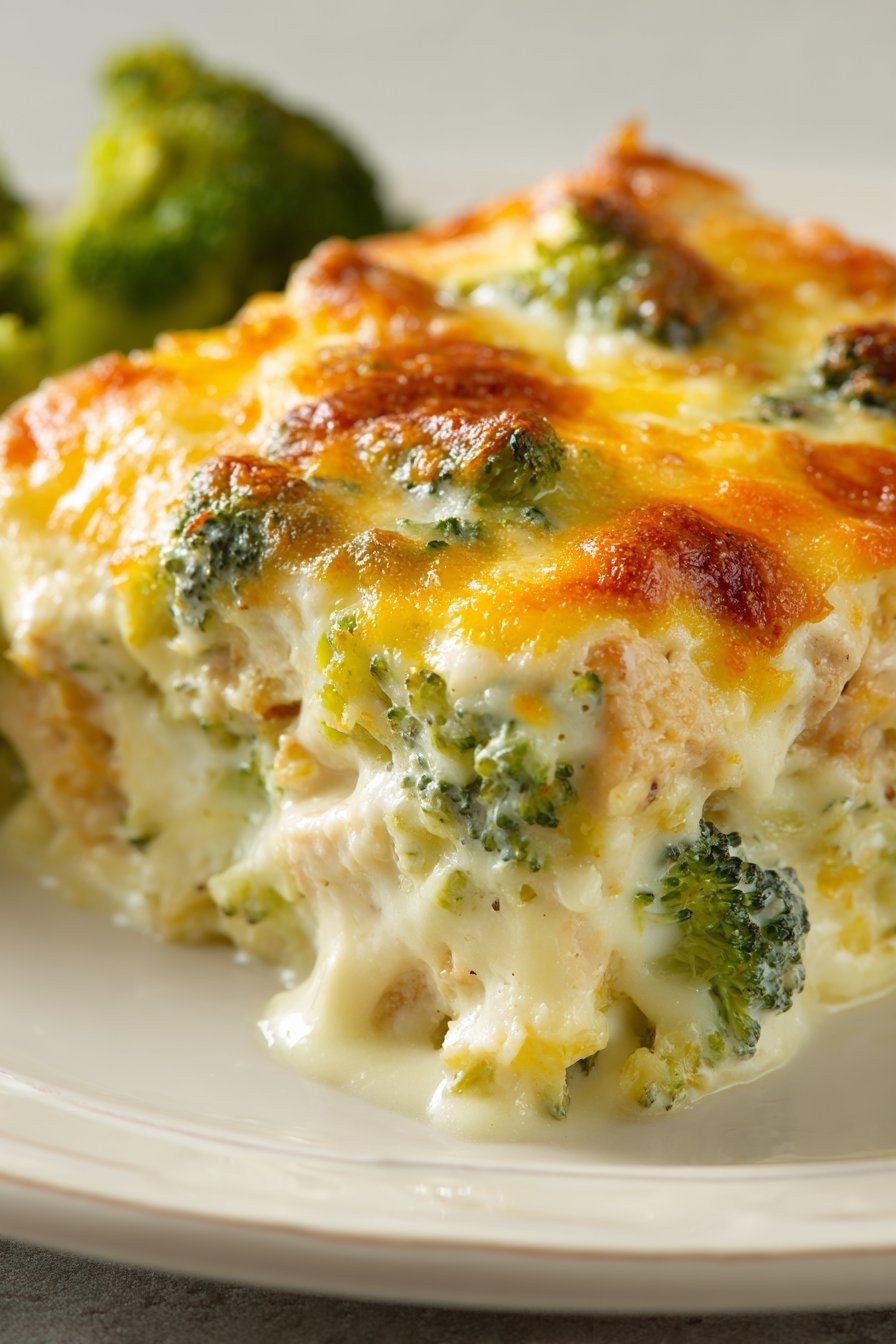 Keto Chicken Alfredo Broccoli Bake serving