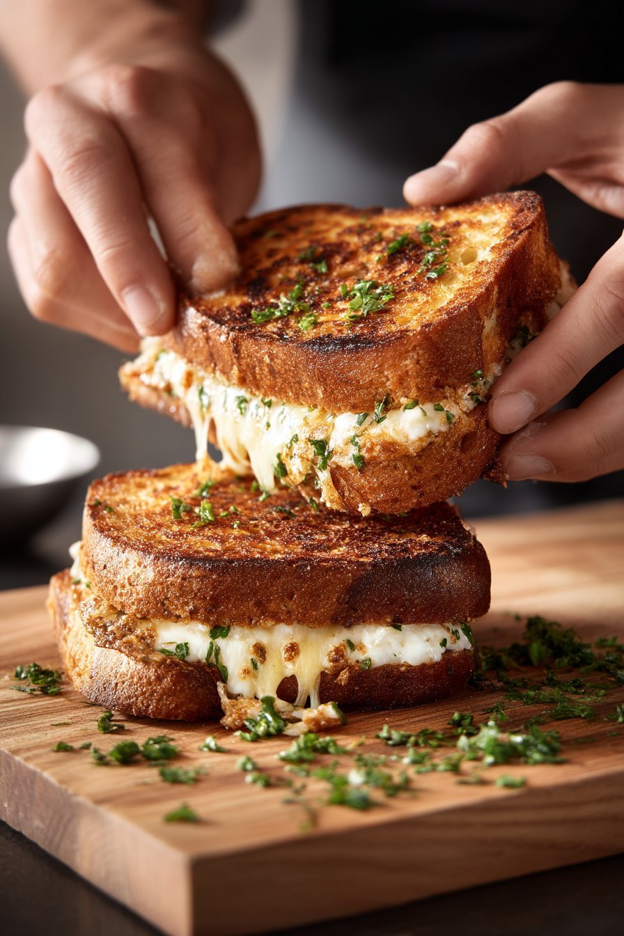 Garlic Bread Grilled Cheese instructions process