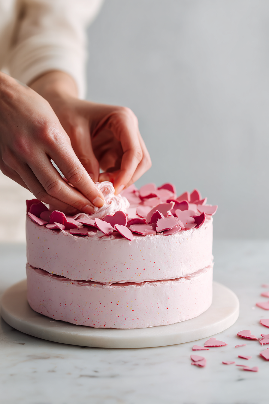 Valentine’s Terrazzo Cake instructions process