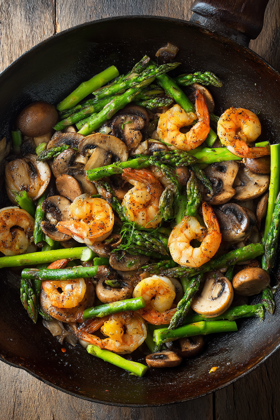 Shrimp and Asparagus Stir-Fry with Mushrooms instructions process