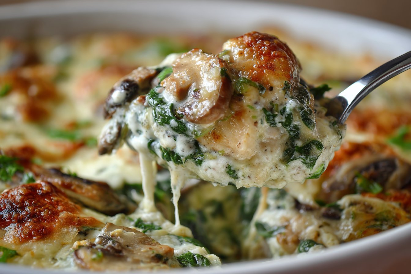 Chicken Spinach Mushroom Bake featured