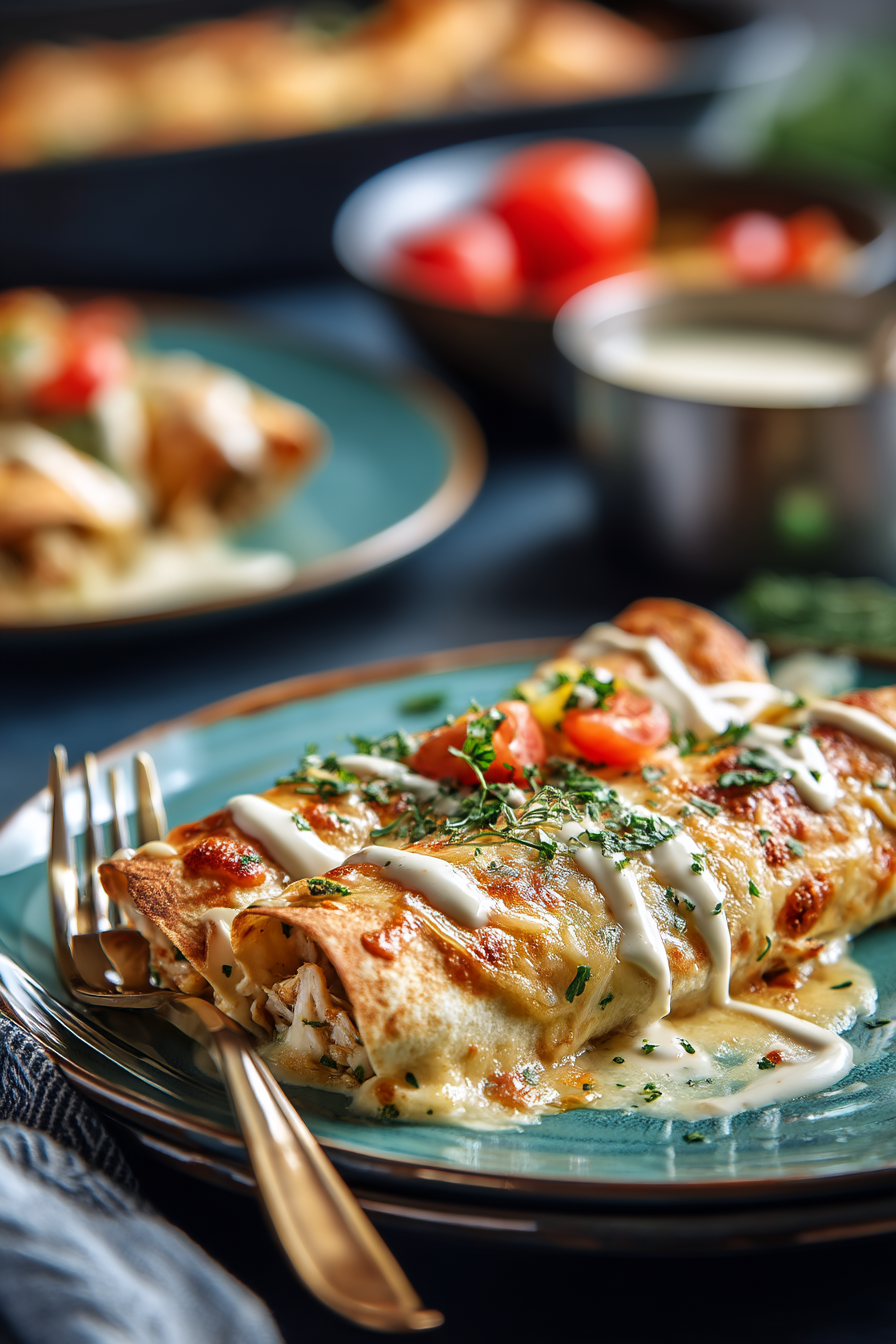 High Protein Chicken Enchiladas With White Sauce serving