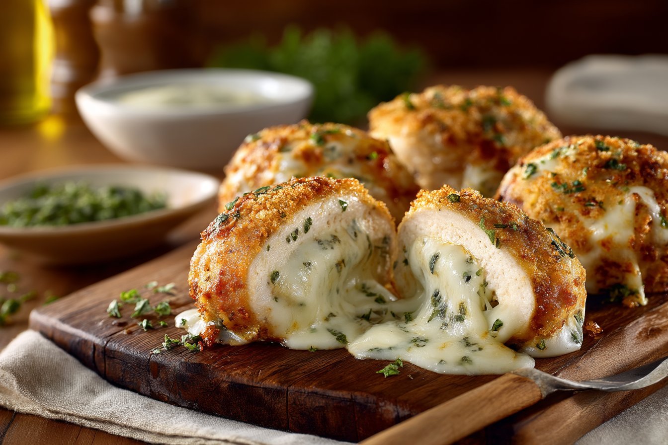 Melted Mozzarella & Ranch Chicken Bombs recipe card