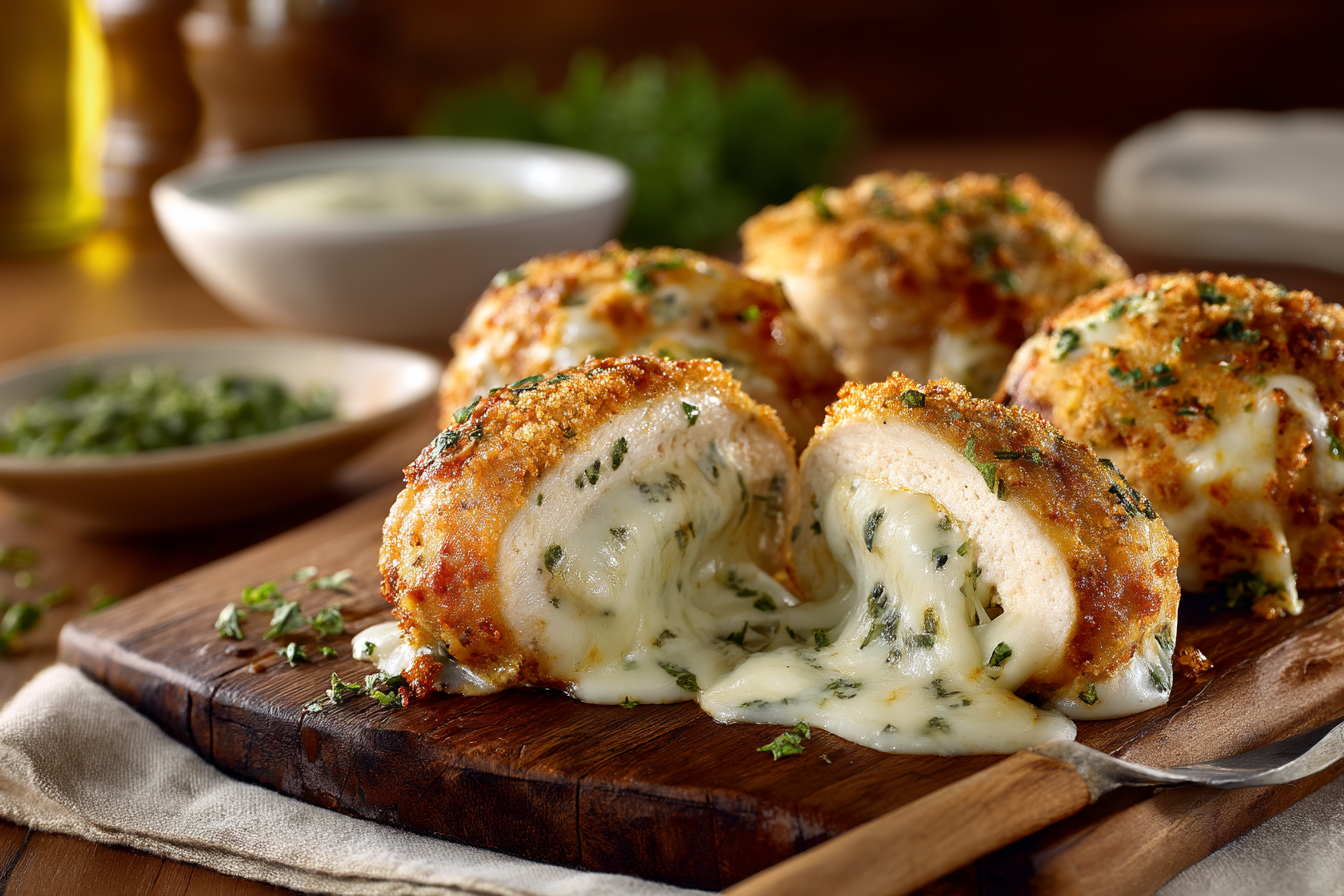 Melted Mozzarella & Ranch Chicken Bombs recipe card