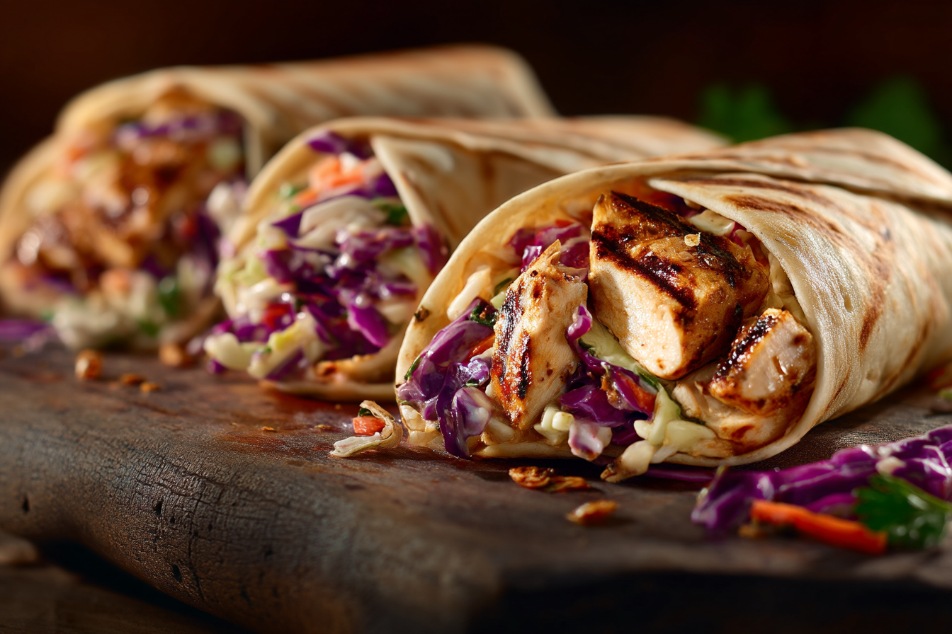 BBQ Chicken Coleslaw Wraps recipe card