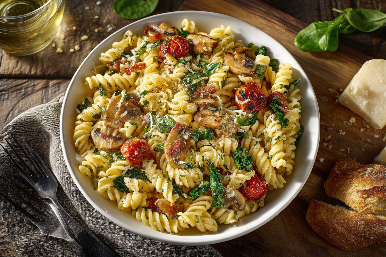 High Protein Garlic Parmesan Pasta Bowls (384 Cal + 36g Protein) recipe card