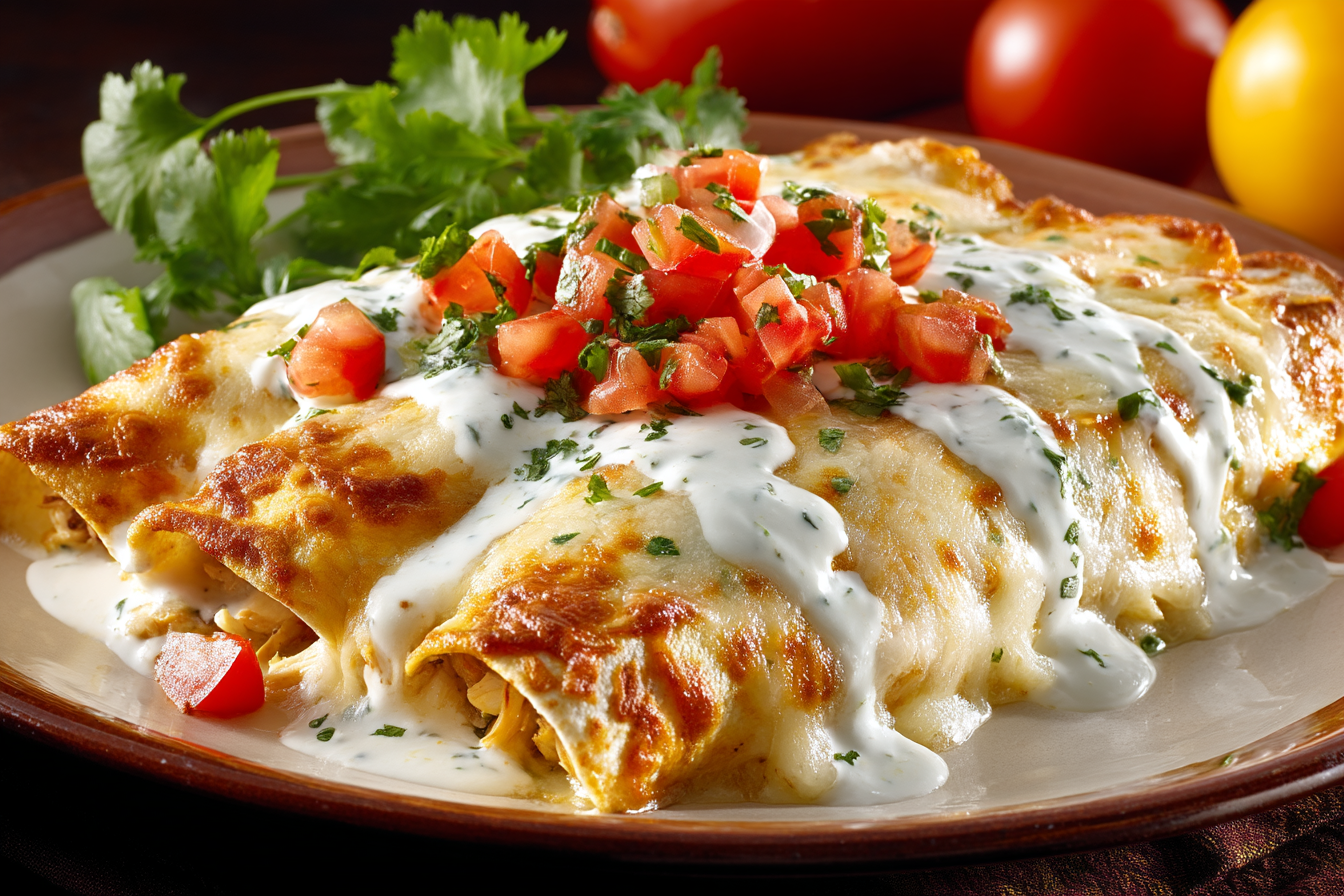 High Protein Chicken Enchiladas With White Sauce recipe card