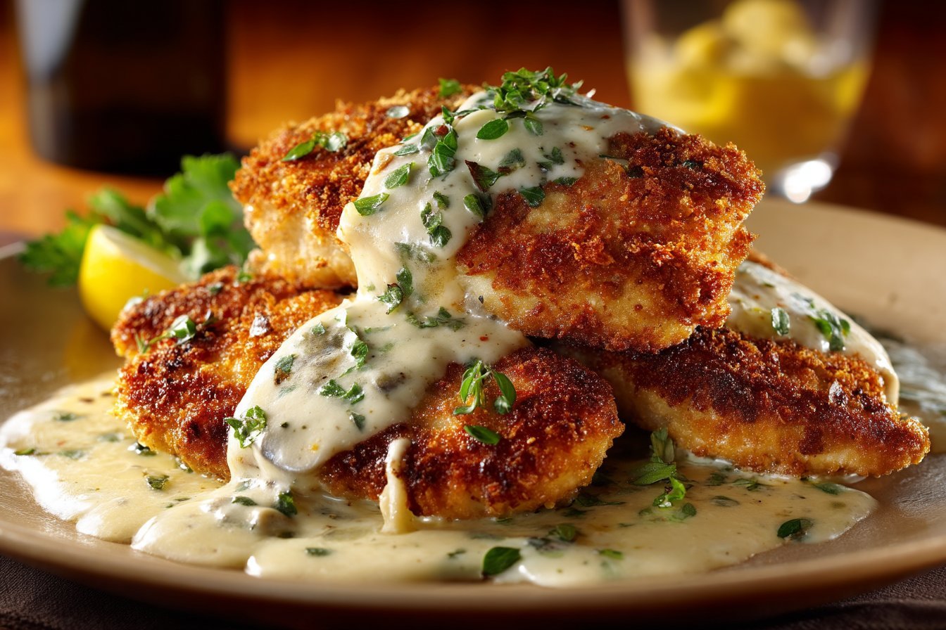Crispy Parmesan Chicken with Garlic Cream Sauce recipe card