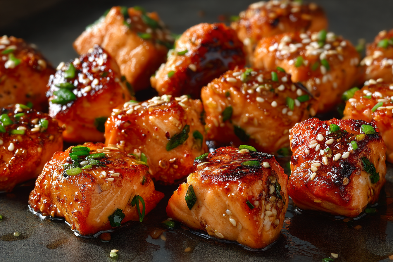 Crispy Air Fryer Honey Garlic Salmon Bites (20-Minutes) recipe card