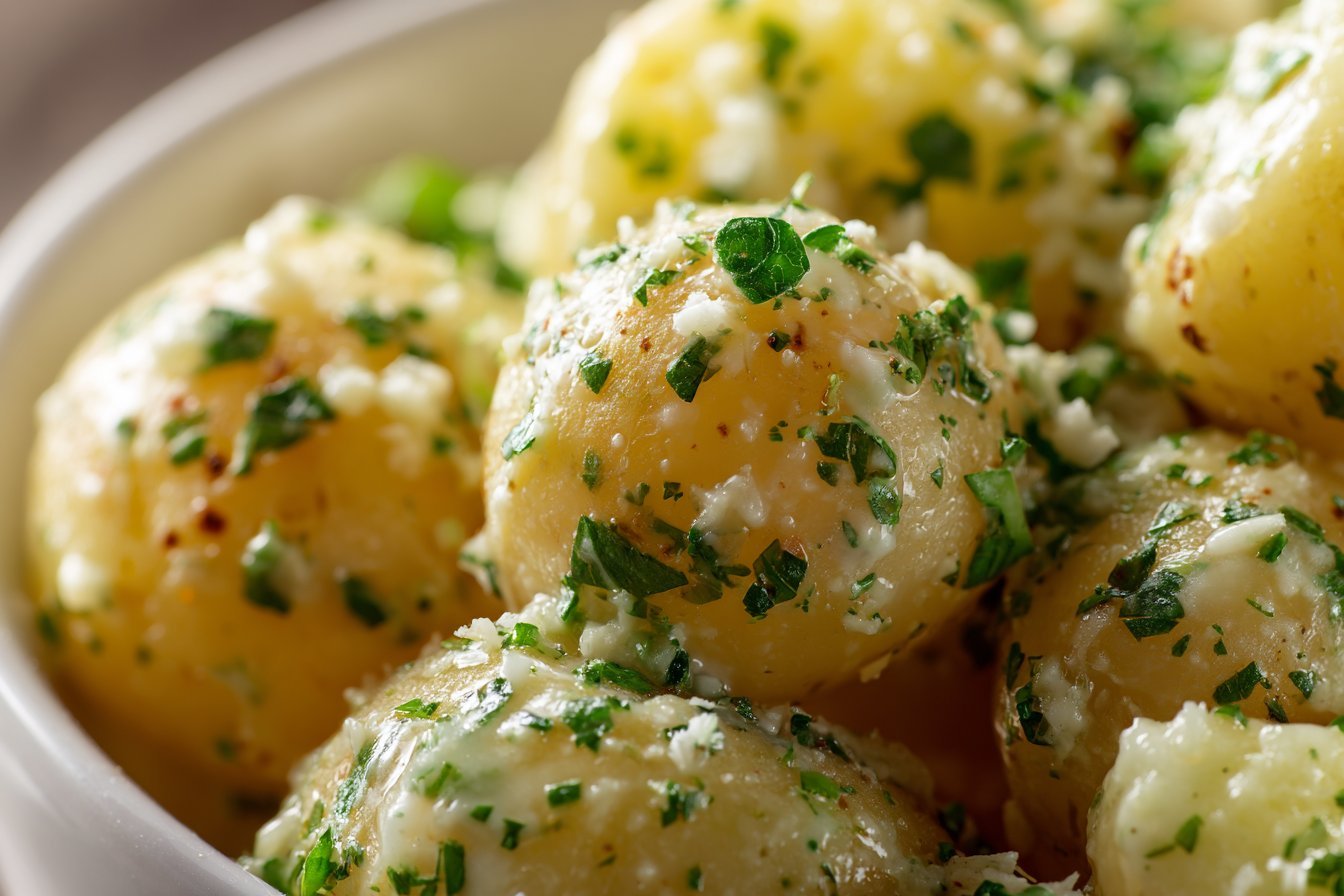 Creamy Garlic Sauce Baby Potatoes featured