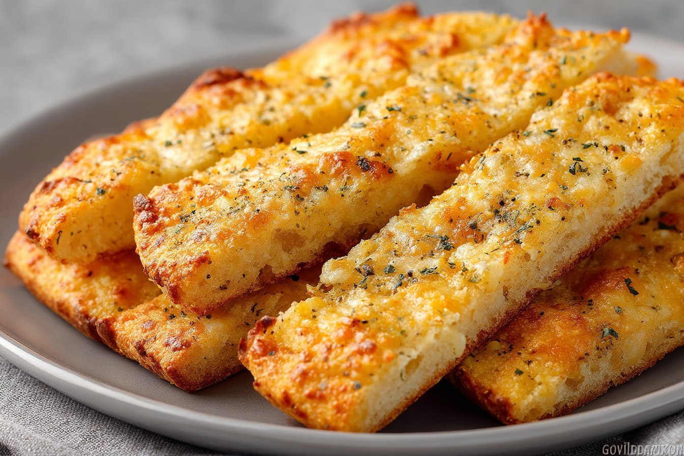 Keto Cheesy Garlic Breadsticks featured