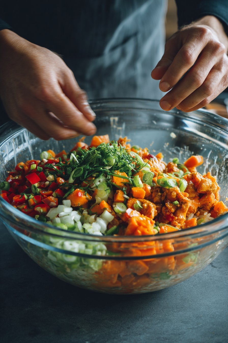 Healthy Chicken & Sweet Potato Rice Bowl instructions process
