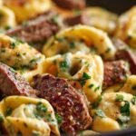 Garlic Steak & Cheese-Filled Tortellini Skillet Bliss featured